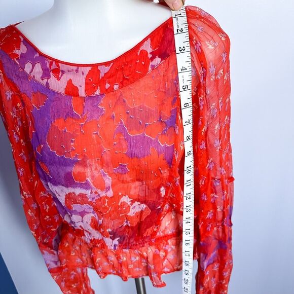 Free People Ruffle Sheer Floral Blouse - Picture 6 of 6